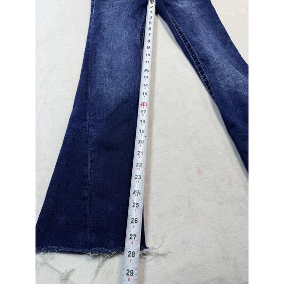 TRUE RELIGION Joey Mid Rise Flare Denim Jeans 26 Ocean Blue Y2K Flare Retrocore - Picture 7 of 13